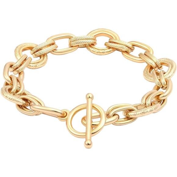 18k Gold Plated Chunky Cuban Link Bracelet for Men Women Toggle Rope Jewelry - Picture 7 of 7